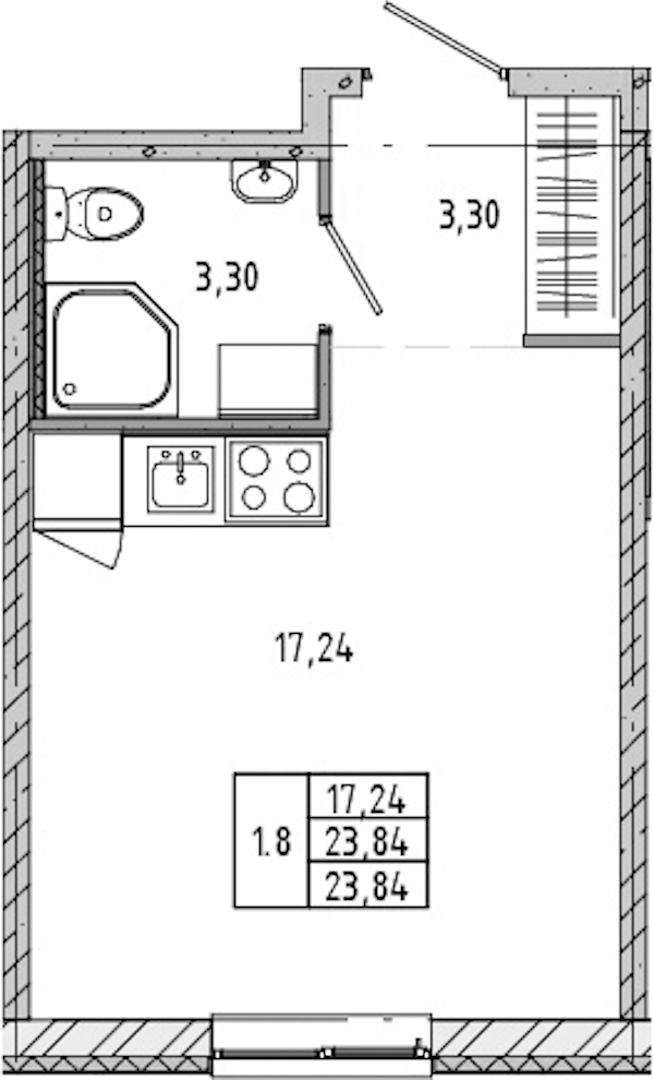 Квартира студия 23.63 м², 2/21 эт., ЖК «Новые горизонты 2»